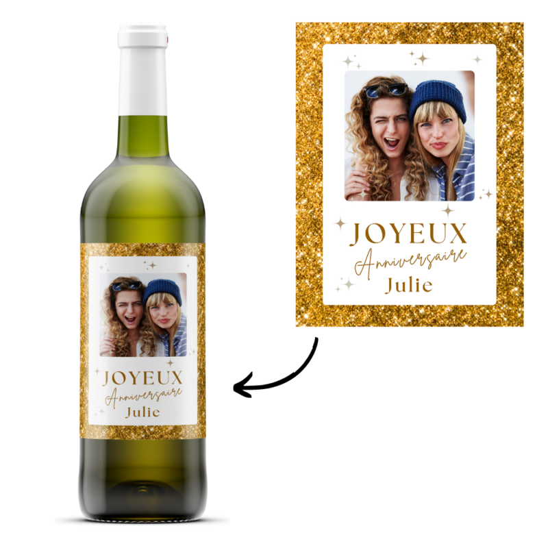 vin blanc étiquette personnalisée anniversaire